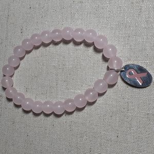 Breast Cancer Pink Ribbon Glass Bead Bracelet